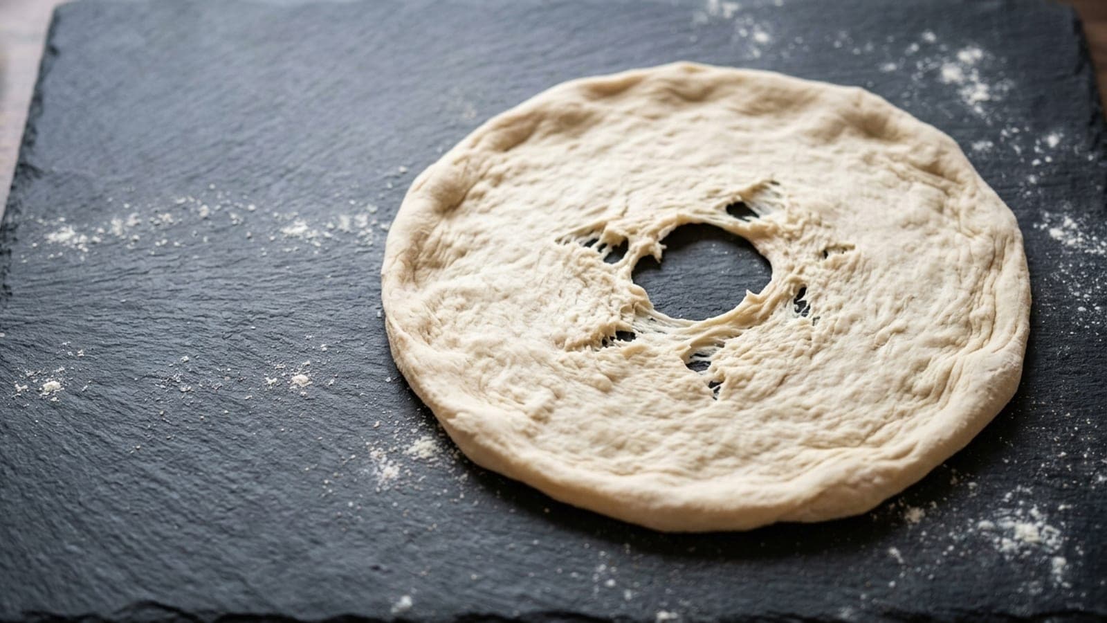 Dough tears or makes holes when stretching