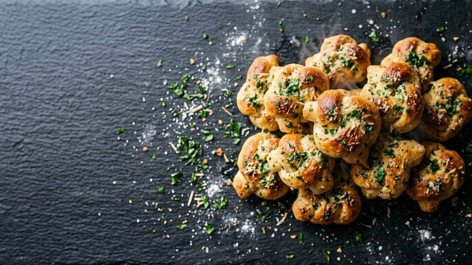 Garlic knots, made with pizza dough