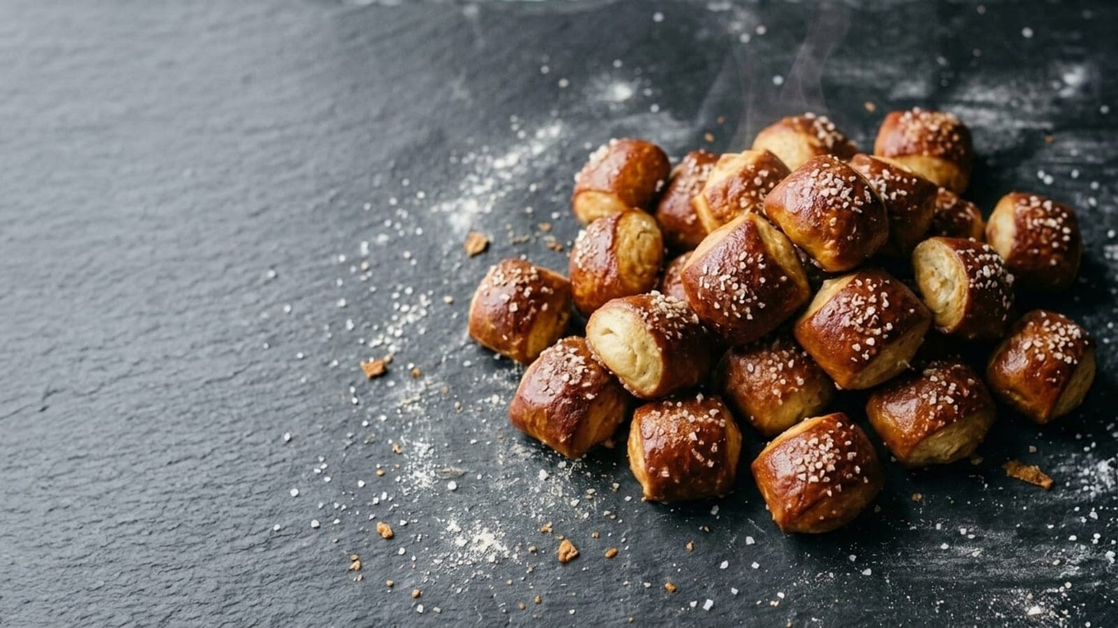 Pretzel bites, made with pizza dough